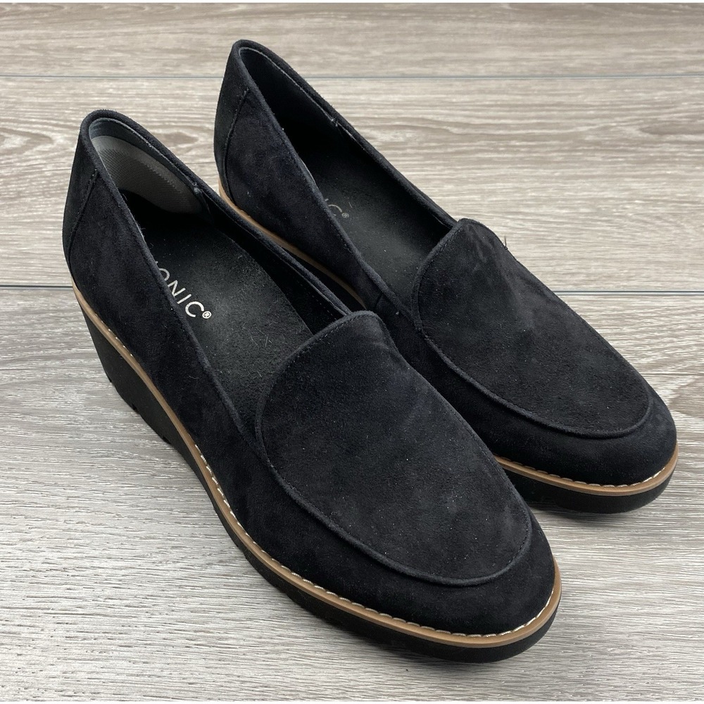 Vionic Women's Ava Wedge Slip-On Loafers Suede Black Size 8.5